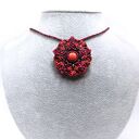 Gwiazda Pentagram z koralem i rubinem - naszyjnik choker z mikromakramy (amulet)