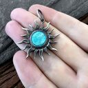 Duży, srebrny wisior symbol Słońca z amazonitem 12 mm