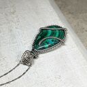Malachit z Azurytem - wisiorek wire wrapping ze srebra 999 (rękodzieło)