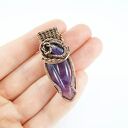 Wisiorek z ametystem w miedzianej oprawie - autorski wire wrapping