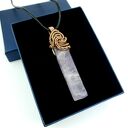 Ręcznie robiony wisiorek z ametystem w technice wire wrapping - miedziany i oksydowany