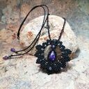 Czarna Gwiazda z ametystem choker - naszyjnik makramowy