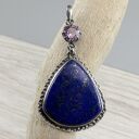 Lapis lazuli, ametyst i oksydowane srebro - ręcznie robiony wisiorek 1889a