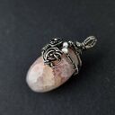 Łososiowy wisior z agatem wężowym - wire wrapping w oksydowanym srebrze
