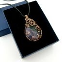 Fluoryt wisiorek wire wrapping z kamieniem - miedziany, oksydowany