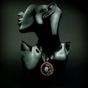 Akwamarynowy wisiorek wire wrapping z oksydowanej miedzi i hematytami