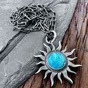 Duży, srebrny wisior symbol Słońca z amazonitem 12 mm