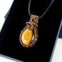 Miedziany wisiorek z tygrysim okiem - wire wrapping