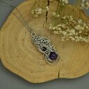 Wisiorek z ametystem - wire wrapping ze stali chirurgicznej