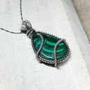 Malachit z Azurytem - wisiorek wire wrapping ze srebra 999 (rękodzieło)