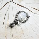 Kamień księżycowy wisiorek - srebro 999 oksydowane, wire wrapping
