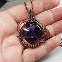 Ametystowe serce w miedzi - ręcznie robiony wisiorek wire wrapping