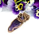 Wisiorek z ametystem w miedzianej oprawie - autorski wire wrapping