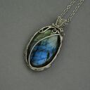 Wisiorek z labradorytem wire wrapping stal chirurgiczna
