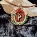 Ceramiczny wisior amulet - Runa Wunjo (Radość i Szczęście) na rzemieniu