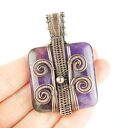 Wisior z ametystem w technice wire wrapping - miedziany, oksydowany