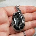 Kryształowa druza agatu - srebrny wisiorek z labradorytem (wire-wrapping)