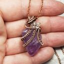 Ametyst z kryształem górskim - ręcznie robiony wisiorek z miedzi wire wrapping