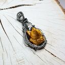 Lisek z tygrysiego oka s223 - ręcznie robiony wisiorek wire wrapping z srebra 999