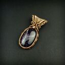 Wisior z ametystem - miedziany wire wrapping z hematytem
