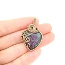Zoisyt z rubinem wisiorek wire wrapping - serce z oksydowanej miedzi
