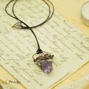 Wisior handmade z surowym ametystem - miedź i cyna w stylu retro