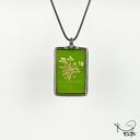 Szklany medalion prostokątny z kwiatostanem trybuli (zielony) - wisiorek Tiffany handmade