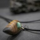 Wisiorek z octowca i amazonitu - autorski naszyjnik handmade na czarnym sznurku