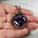 Ametystowe serce w miedzi - ręcznie robiony wisiorek wire wrapping