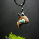 Naszyjnik - wiąz i amazonit premium, pirografia, wood Jewellery, wisiorek, upominek