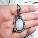 Kamień księżycowy wisiorek - srebro 999 oksydowane, wire wrapping