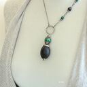 Czarny bursztyn XXL z malachitem