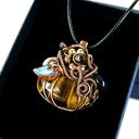 Wisiorek z tygrysim okiem - miedziany wire wrapping dla niej (handmade)