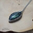 Wisiorek z zielonym labradorytem, wire wrapping, stal chirurgiczna