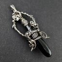 Czarny sztylet - srebrny wisior z onyksem, wire - wrapping