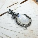 Kamień księżycowy wisiorek - srebro 999 oksydowane, wire wrapping