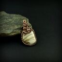 Krzemień pasiasty wisiorek wire wrapping - oksydowana miedź