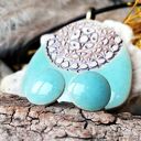 Pastelowy niebieski wisiorek boho - postarzany ceramiczny naszyjnik