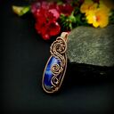 Wisiorek z niebieskim agatem w technice wire wrapping - miedziana oprawa (oksydowana)