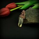 Wisiorek z cytrynem - ręczne wire wrapping i miedziane oplecenie