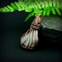 Krzemień pasiasty - wisiorek wire wrapping w miedzianej, oksydowanej oprawie