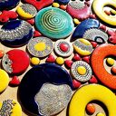 Długi naszyjnik z kobaltowym ceramicznym wisiorem - mandala na rzemieniu
