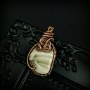Krzemień pasiasty wisiorek wire wrapping - oksydowana miedź