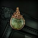 Wisiorek ze szmaragdem - duży wisior wire wrapping z miedzią i hematytem