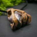 Naszyjnik - brzoza i agat brązowy, pirografia, wood Jewellery, wisiorek, upominek, oryginalny