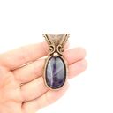Wisior z ametystem - miedziany wire wrapping z hematytem