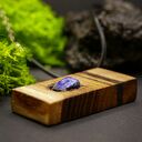Wisiorek "Lapisowy spokój" z lapis lazuli - wypalane w drewnie i pirografia
