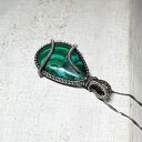 Malachit z Azurytem - wisiorek wire wrapping ze srebra 999 (rękodzieło)