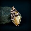 Jaspis krajobrazowy wisiorek wire wrapping - miedziany