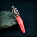 Wisiorek z koralem - handmade wire wrapping z miedzi